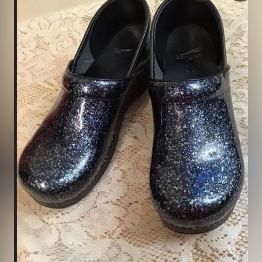 Dansko Glittery Black Clogs
